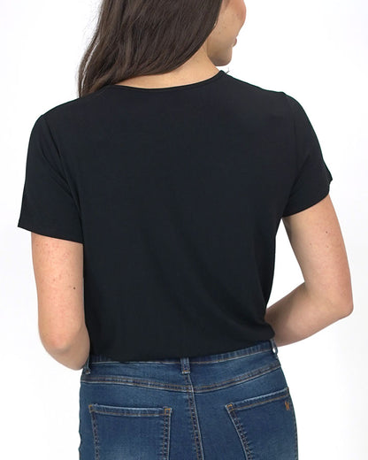 Surplice Tummy Support Bodysuit in Black