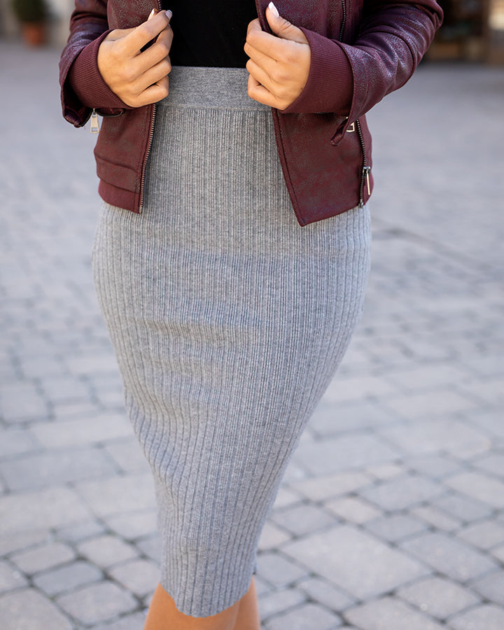 Heather Grey Rib Sweater Skirt