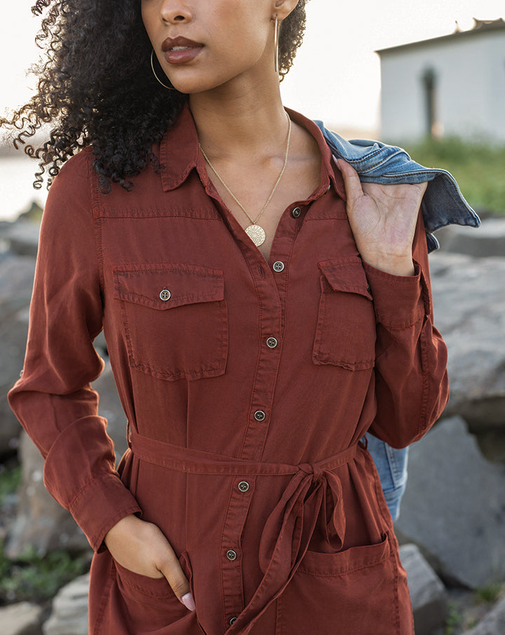 Tencel™ Lyocell Utility Dress in Auburn