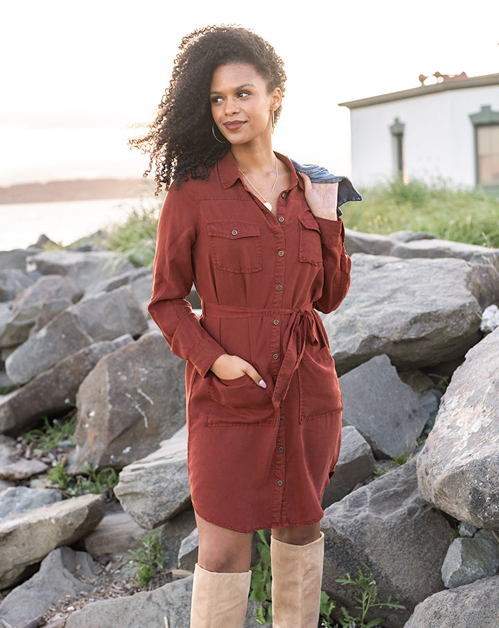 Tencel™ Lyocell Utility Dress in Auburn