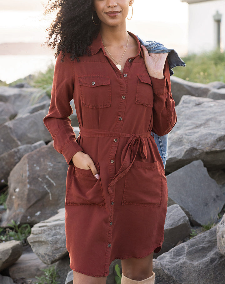 Tencel™ Lyocell Utility Dress in Auburn