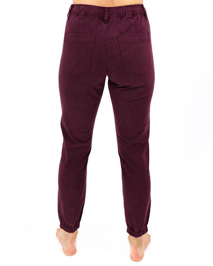 Sueded Twill Joggers in Wine