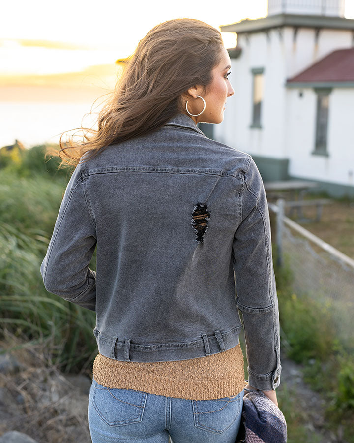 Vintage Denim Jacket in Washed Black - Grace and Lace